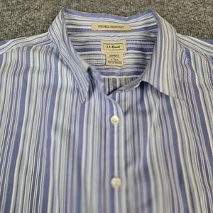 L.L. Bean Blue White Striped Button Down Shirt Wrinkle Resistant Large